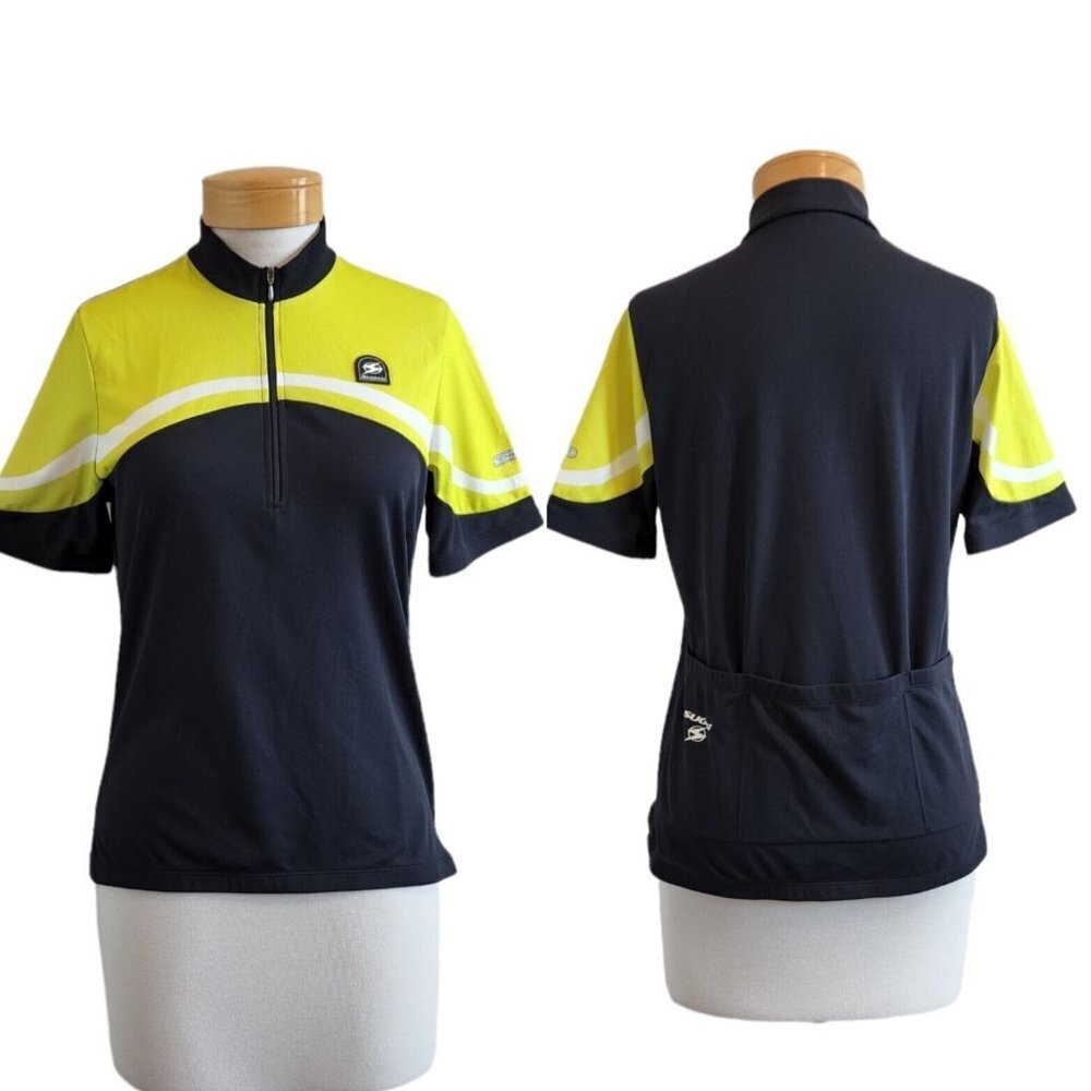 Sugoi Technifine Black Neon Yellow Half Zip Short Sleeve Cycling Jersey Womens L